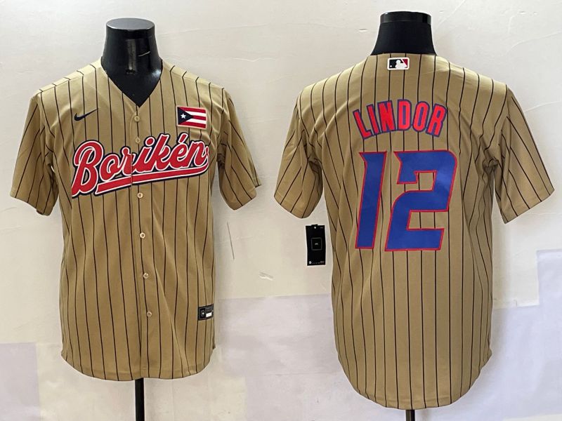 Men Puerto Rico 12 Lindor Brown Stripe Joint Name 2025 Nike MLB Jersey style 10